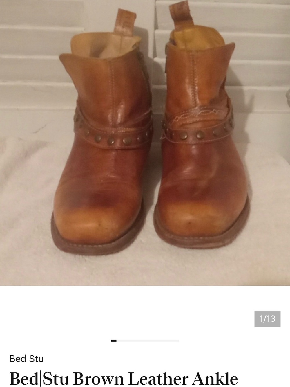 Bed|Stu Brown Leather Ankle Boots with Studded Strap
